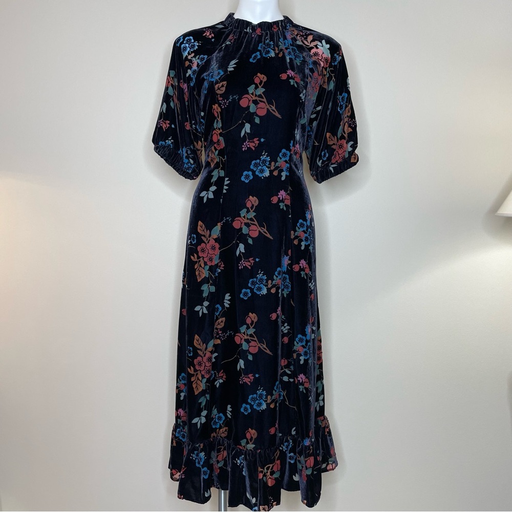 Sea New York Floral Velvet Midi Dress - Black and Blue - Picture 3 of 11
